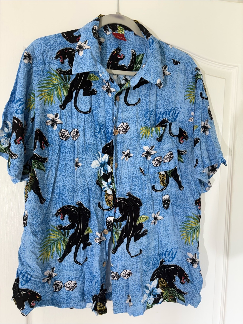 Junction West Men’s XL Blue Panther Tropical Hawaiian Button Down Shirt